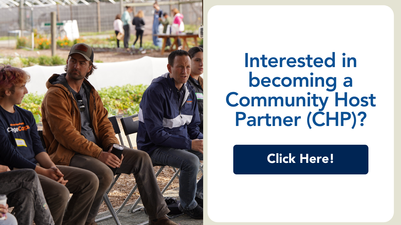  "Interested in becoming a Community Host Organization (CHO)?" and a button saying "Click Here!". 
