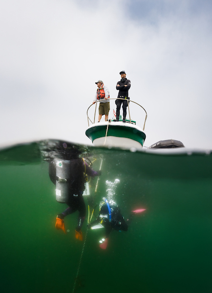Students in Jason Felton and Kaitlin Johnson’s MSCI 410 Scientific Diving course learn scientific scuba diving skills in the waters off the Montaña de Oro coast. Photo by Joe Johnston/University Photographer/Cal Poly 8-28-24